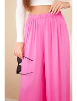Dámské široké viskózové kalhoty s gumou v pase růžové Dámské široké viskózové kalhoty s gumou v pase růžové