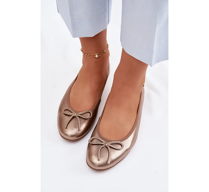 Kožené dámské baleríny model 22100762 Zlaté - Maciejka Kožené dámské baleríny model 22100762 Zlaté - Maciejka