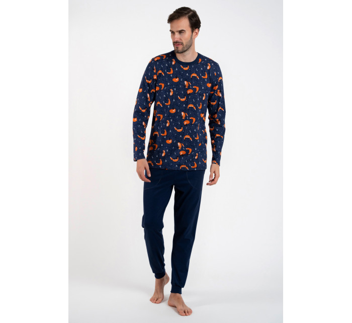 Pánské pyžamo Witalis, dlouhý rukáv, dlouhé nohavice - potisk/námořnická modř