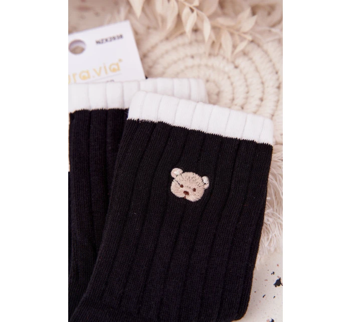 Dámské bavlněné ponožky s malým medvídkem – černé Dámské bavlněné ponožky s malým medvídkem – černé