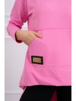 Dámská prodloužená mikina s kapucí 9116 Růžová - K-Fashion