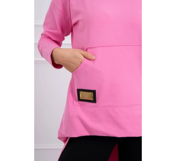 Dámská prodloužená mikina s kapucí 9116 Růžová - K-Fashion