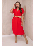 Šaty s ozdobným páskem červený