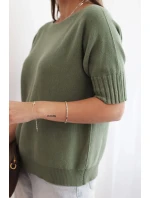 Dámský svetr z viskózy s krátkým rukávem khaki