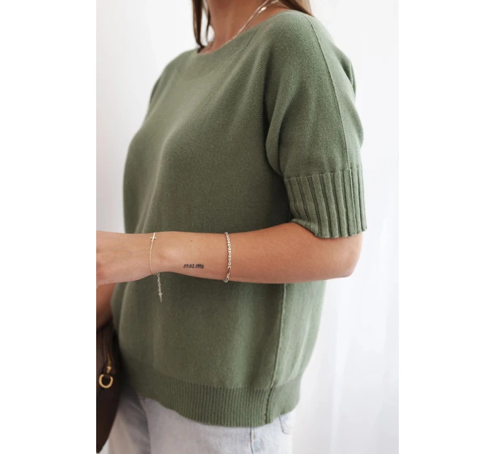 Dámský svetr z viskózy s krátkým rukávem khaki