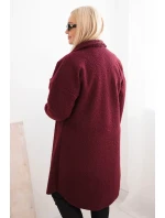 Dámský kabát Plus Size s vlnou na knoflíky s kapsami a límcem švestkový