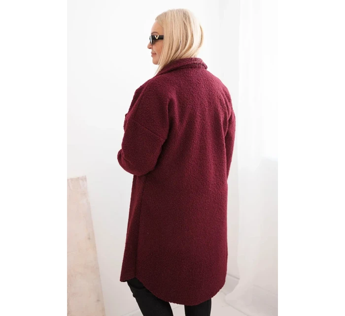 Dámský kabát Plus Size s vlnou na knoflíky s kapsami a límcem švestkový