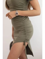 Dámská bavlněná sukně s krátkým rukávem a regulovatelným nařasením khaki Dámská bavlněná sukně s krátkým rukávem a regulovatelným nařasením khaki