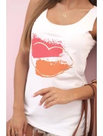 Dámská bavlněná bezrukávová blůza s barevným potiskem srdce bílá Dámská bavlněná bezrukávová blůza s barevným potiskem srdce bílá