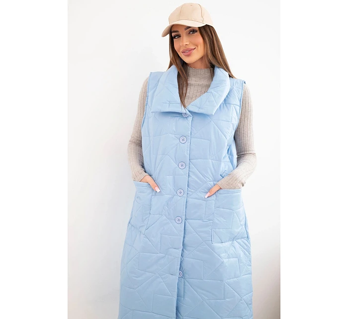 Dámská prošívaná dlouhá vesta s kapsami a stojáčkem modrá