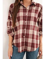 Dámská kostkovaná oversized košile s kapsami bordó Dámská kostkovaná oversized košile s kapsami bordó