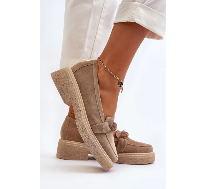 Dámské semišové mokasíny s ozdobou béžové Zazoo 3429/W