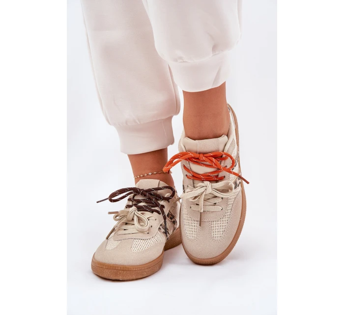 Dámské Tenisky S Dvojitým Šněrováním Leopardí Béžové Ollabes