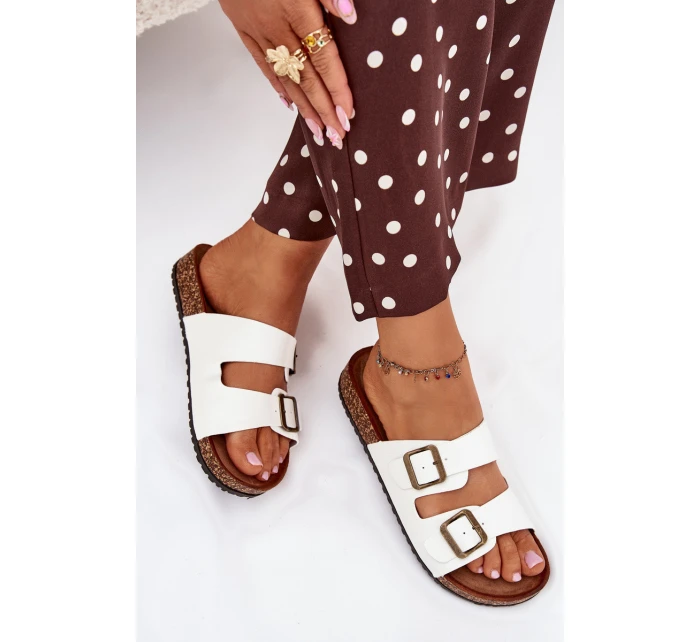 Dámské Pantofle Na Korkové Platformě S Přezkami Bílé Vesina Dámské Pantofle Na Korkové Platformě S Přezkami Bílé Vesina