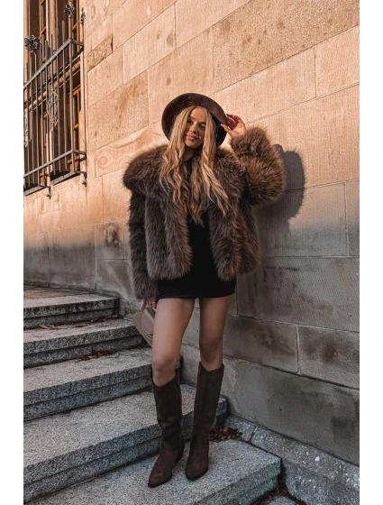 Dámské Kovábojky Na Podpatku Z Eko Semiše Hnědé Esmira