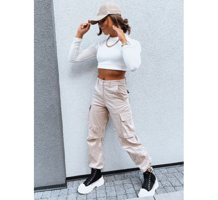 SHIMMERING dámské padákové kalhoty světle béžové FashionStreet UY1674