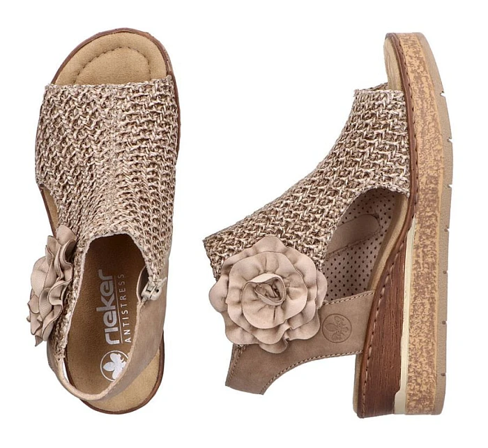Dámské pohodlné sandály s pletenou platformou béžové Rieker 63791-60 Dámské pohodlné sandály s pletenou platformou béžové Rieker 63791-60