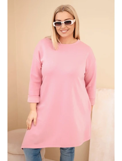 Dámské šaty Plus Size z viskózy s volným střihem a dlouhým rukávem tmavě pudrově růžový Dámské šaty Plus Size z viskózy s volným střihem a dlouhým rukávem tmavě pudrově růžový