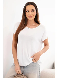 Dámská viskózová oversize halenka s krátkým rukávem a kulatým výstřihem bílá