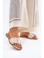 Ploché Dámské Sandály Eko Kožené S Přezkou Béžové model 21689397 - Boto Ploché Dámské Sandály Eko Kožené S Přezkou Béžové model 21689397 - Boto