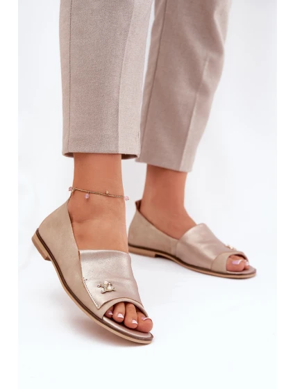 Kožené elegantní baleríny s odhalenými Béžové model 21691222 - Zazoo