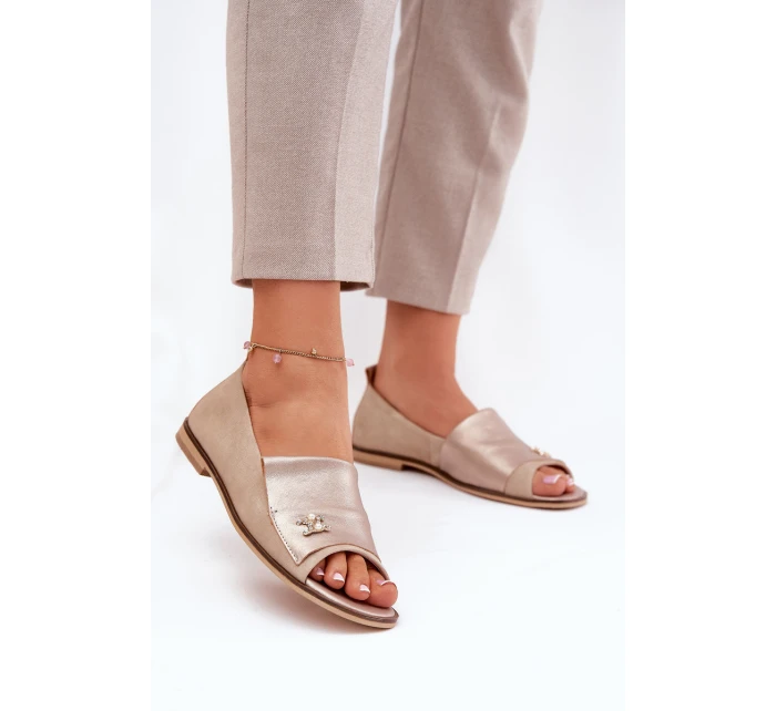 Kožené elegantní baleríny s odhalenými Béžové model 21691222 - Zazoo