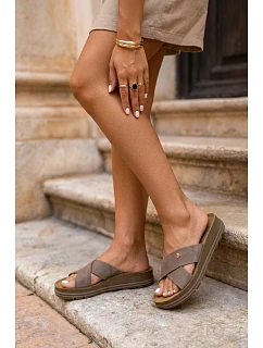 Kožené Semišové Dámské Pantofle Maciejka P7504-04 Béžové