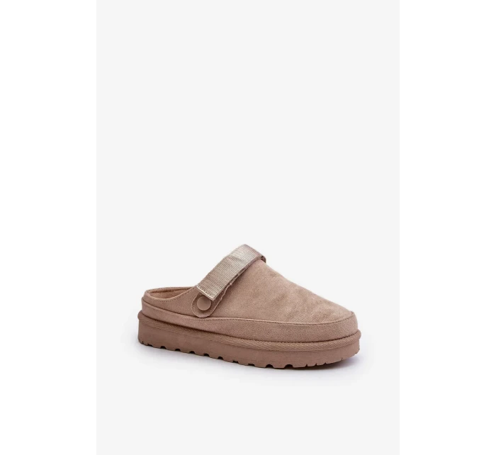 Dámské Zateplené Pantofle S Kožešinou Na Platformě Béžové Azida