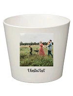 Bílý keramický květináč s fotografií - velký