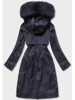 Tmavě modrá dámská zimní bunda s podšívkou z mechovité kožešiny (b537-3)