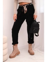 Dámské kalhoty z viskózy s šátkovým páskem černé