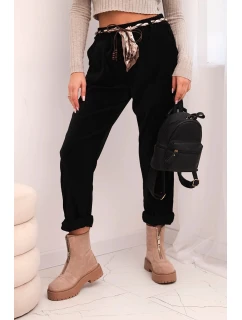 Dámské kalhoty z viskózy s šátkovým páskem černé