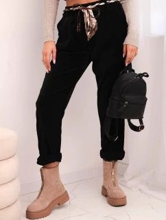 Dámské kalhoty z viskózy s šátkovým páskem černé