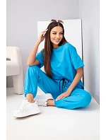 Dámská bavlněná souprava halenka krátký rukáv a teplákové kalhoty tyrkysová