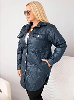 Dámská prošívaná bunda Plus Size s límcem a kapsami modrá