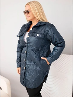 Dámská prošívaná bunda Plus Size s límcem a kapsami modrá