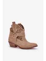 Semišové Boty Cowboy S Výřezem Na Podpatku Béžové Zazoo 2994
