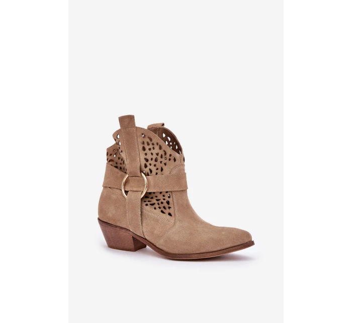 Semišové Boty Cowboy S Výřezem Na Podpatku Béžové Zazoo 2994