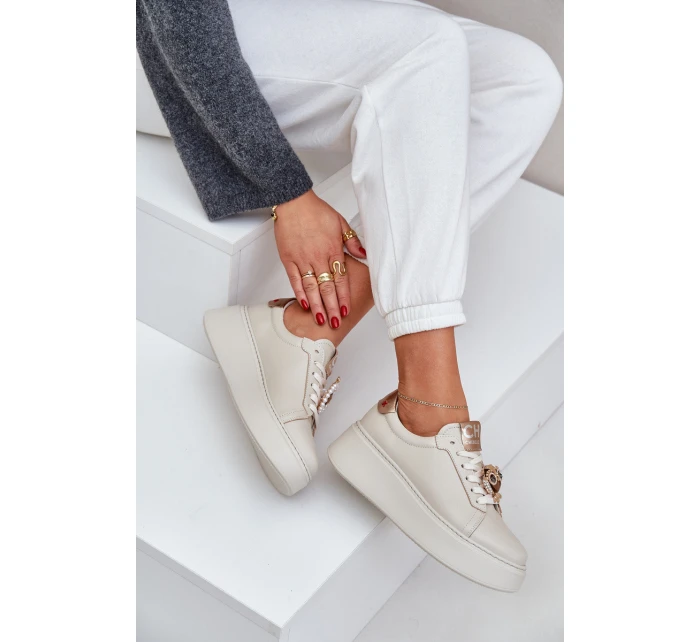 Dámské Kožené Tenisky model 21683829 Světle Béžové - CheBello