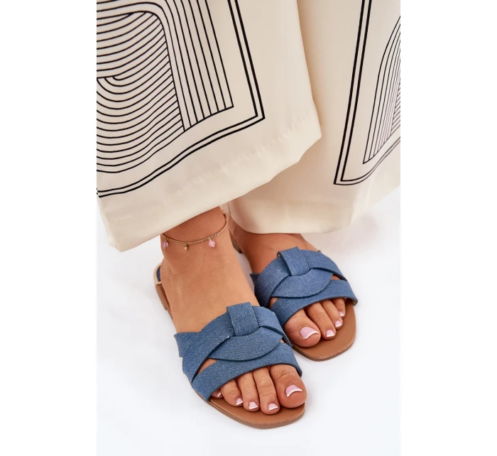 Ploché Dámské Sandály S Proplétajícími Se Pásky Džínové Selaenor Ploché Dámské Sandály S Proplétajícími Se Pásky Džínové Selaenor