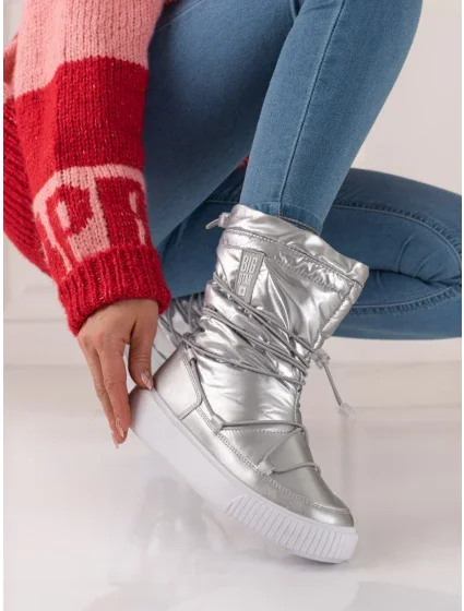 Krásné sněhule dámské šedo-stříbrné bez podpatku Krásné sněhule dámské šedo-stříbrné bez podpatku