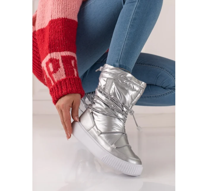 Krásné sněhule dámské šedo-stříbrné bez podpatku Krásné sněhule dámské šedo-stříbrné bez podpatku