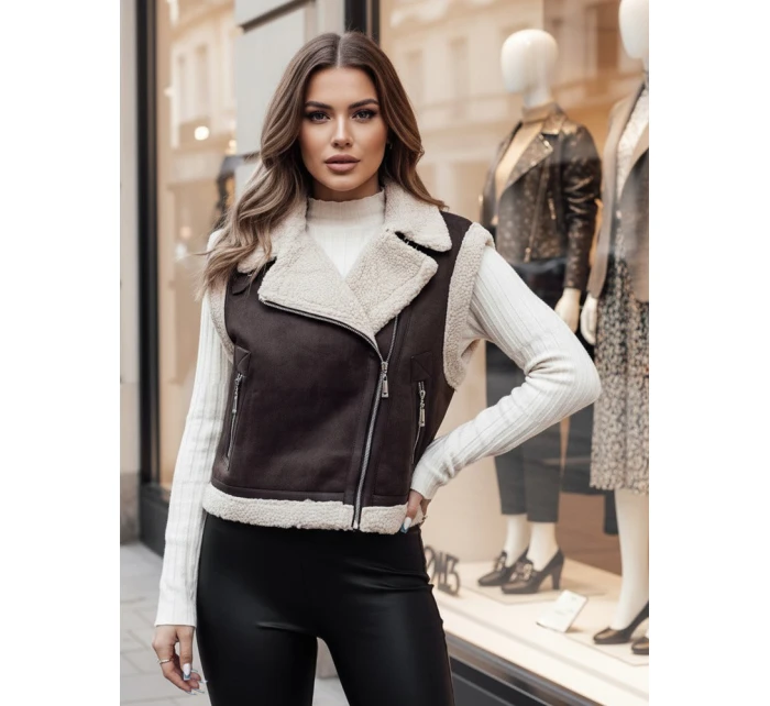 Dámská semišová vesta s ovčí kůží WOOLZIP hnědá FashionStreet TY4746z Dámská semišová vesta s ovčí kůží WOOLZIP hnědá FashionStreet TY4746z