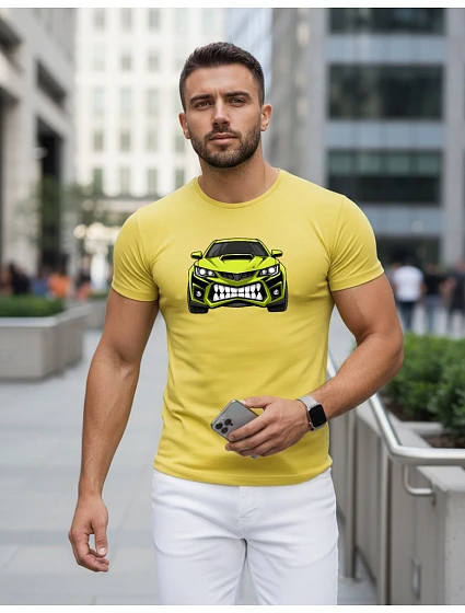 Pánské tričko s potiskem auta žluté FashionStreet NX5015R