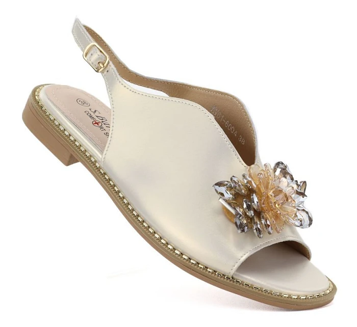 Dámské kožené ploché sandály s krystaly zlaté S.Barski 61-6004