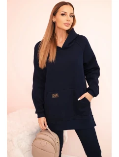 Dámský bavlněný komplet s kapucí a legíny s vysokým pasem modrý