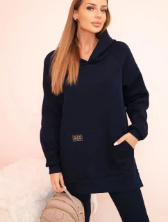 Dámský bavlněný komplet s kapucí a legíny s vysokým pasem modrý