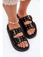 Dámské Pantofle Se Zlatými Přezkami Na Platformě Černé Virvania