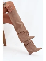 Zateplené dámské kozačky s vytočeným límcem na podpatku Eko semiš Béžové Elivira Zateplené dámské kozačky s vytočeným límcem na podpatku Eko semiš Béžové Elivira