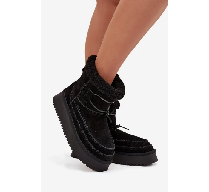 Semišové zimní boty pro ženy s ozdobnými Big Star Černé model 21708683 - Big Star Shoes